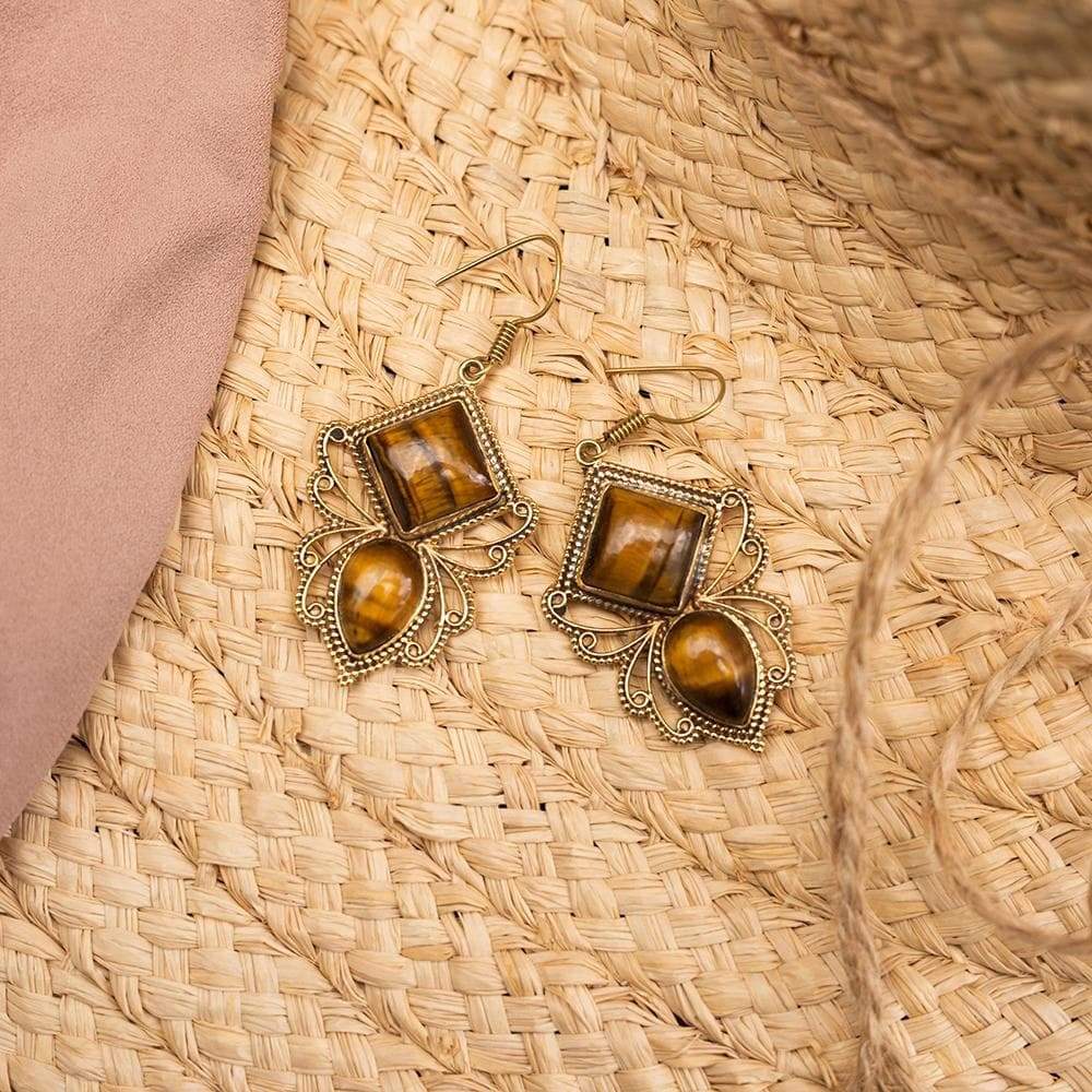 Boucles d'oreilles œil de tigre Crystal Bees