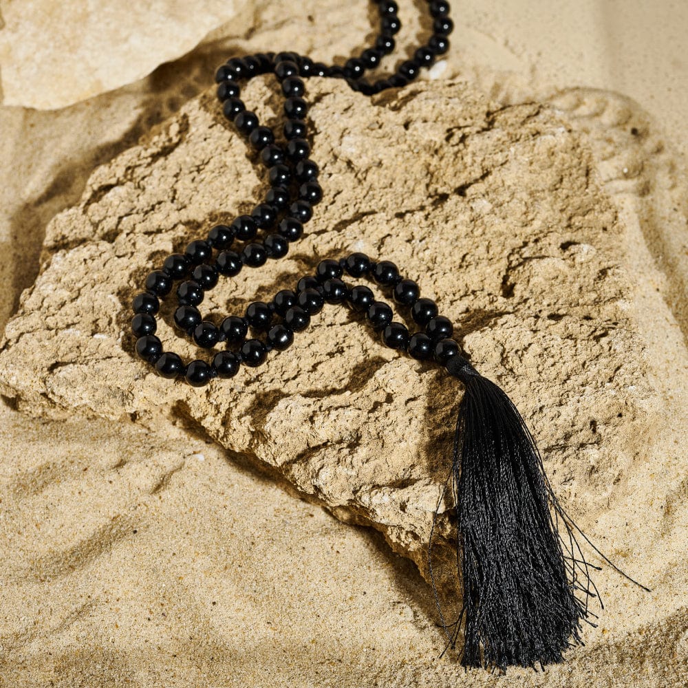 Schützende Mala-Halskette aus schwarzem Onyx