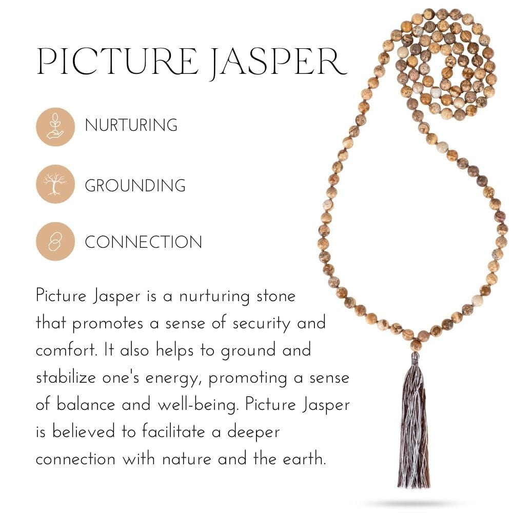 Erdende Jaspis-Mala-Halskette